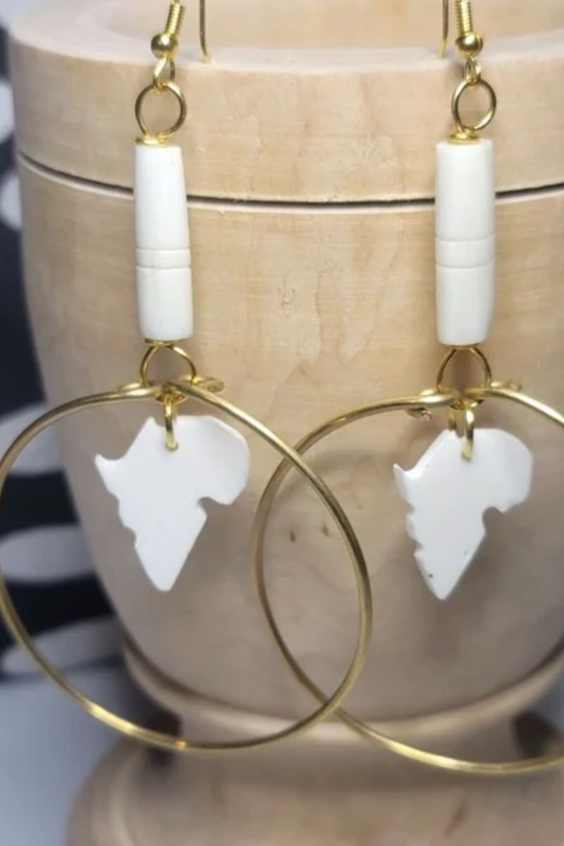 African Map Brass Cowrie Shell Earrings