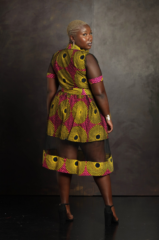 Khelaa African Print Pink & Yellow Dress