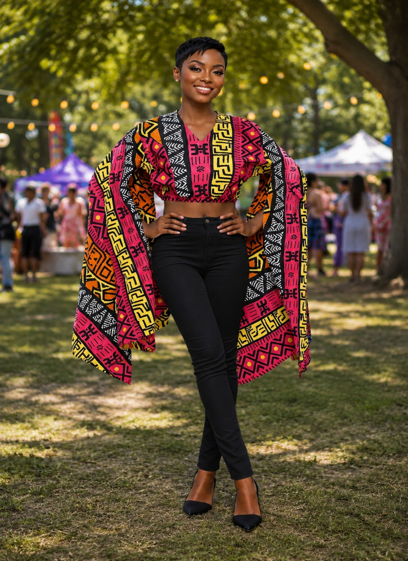 Tribal Ankara V neck top/Crop top/African Print top for Women/Long Sleeves
