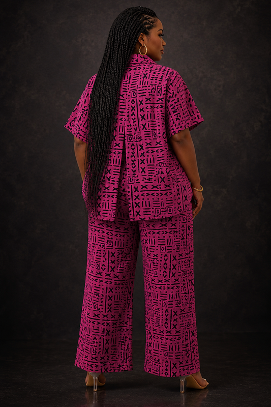 Pink African Print Two-Piece Pant Set
