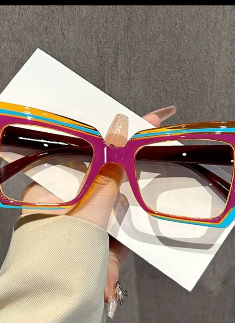 Retro Fashion Eyeglasses with Multicolored Frame Bold Statement Cat-Eye Fashion Glasses Sandy