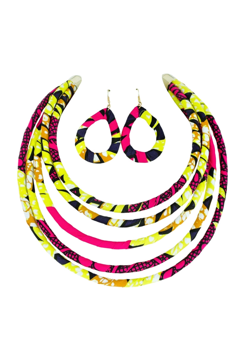 Pink Multi Strand Rope Necklace with Earrings