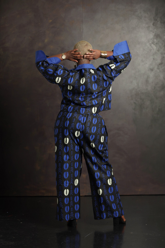 Blue African Print Two-Piece Pant Set