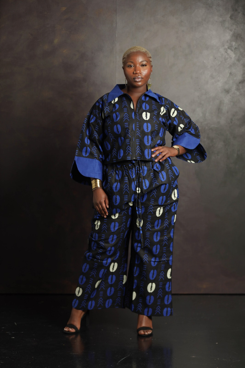 Blue African Print Two-Piece Pant Set