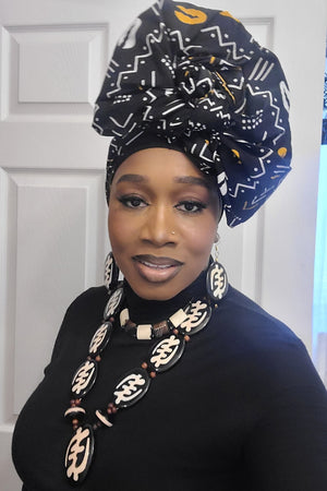 Esi African Print Head Wrap with Matching Earrings