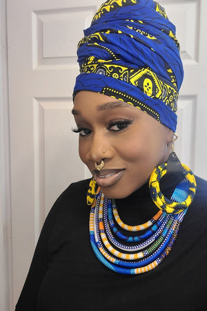 African Print Ankara Fabric Head Wrap with Matching Earrings Adrian