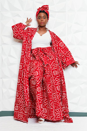 African Print Red Long Kimono Ella