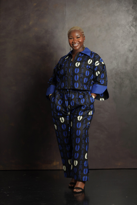 Blue African Print Two-Piece Pant Set