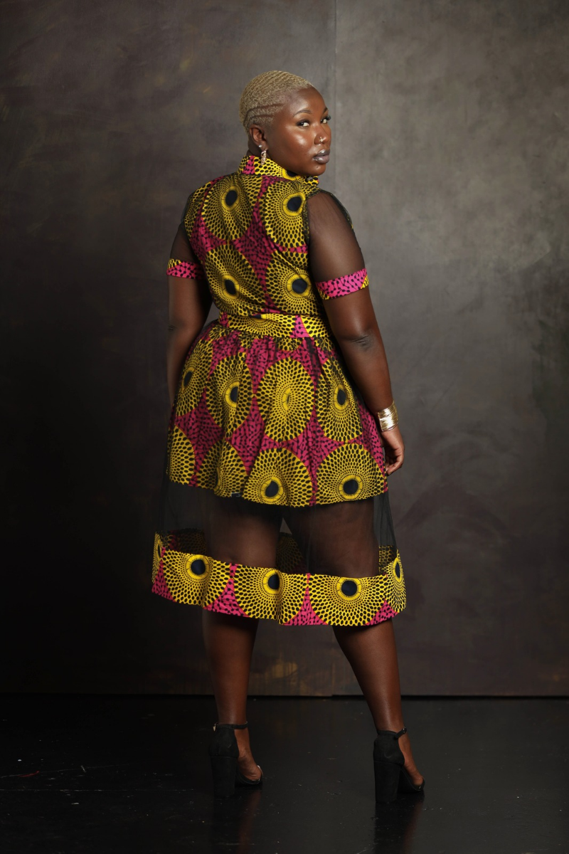 Khelaa African Print Pink & Yellow Dress
