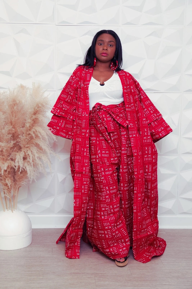 African Print Red Long Kimono Ella