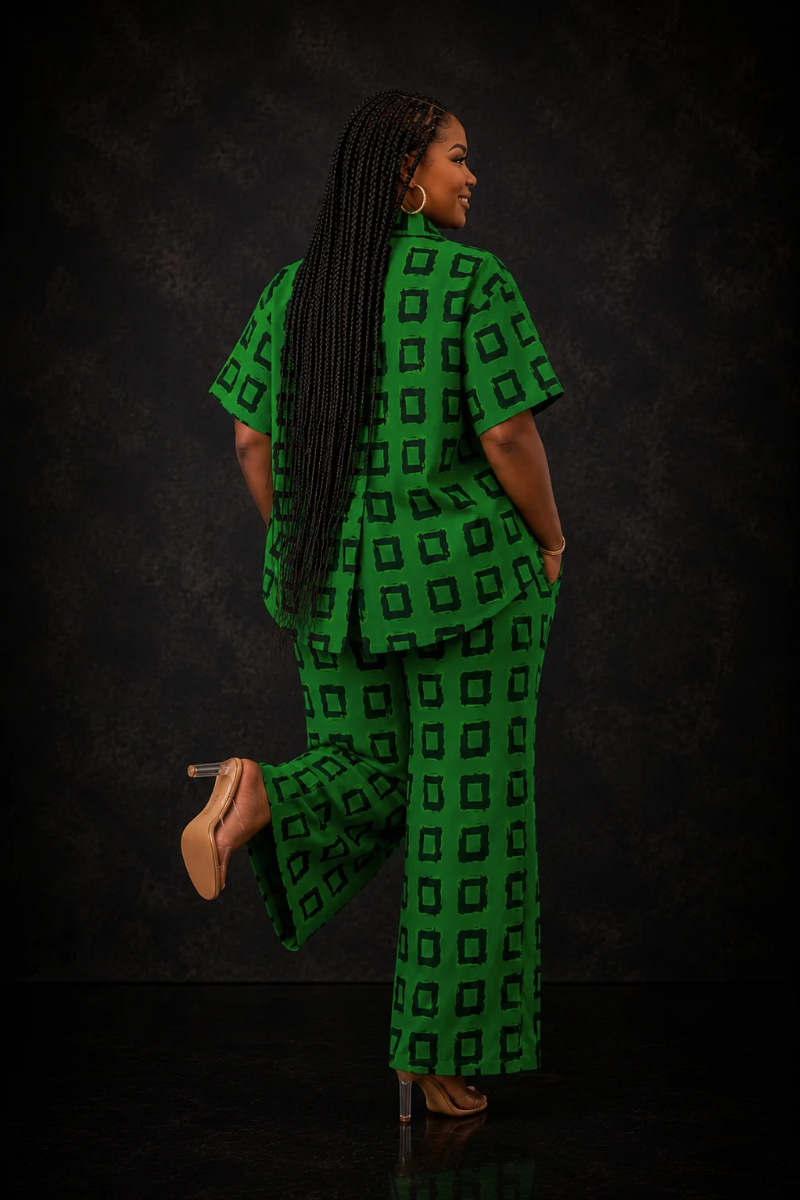 Green African Print Two-Piece Pant Set