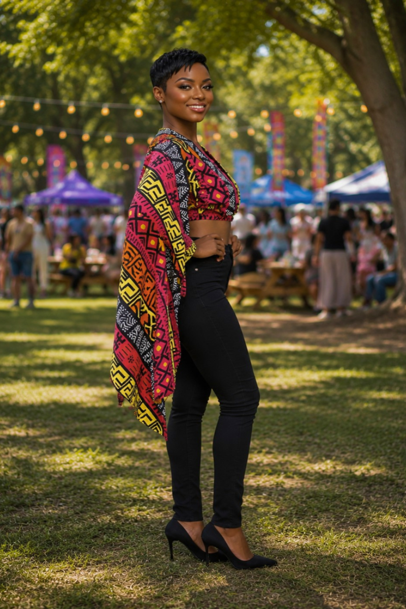 Tribal Ankara V neck top/Crop top/African Print top for Women/Long Sleeves