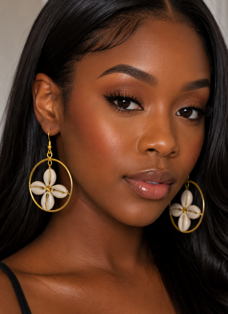 African Cowrie Shell Earrings Circle Cowrie Shell