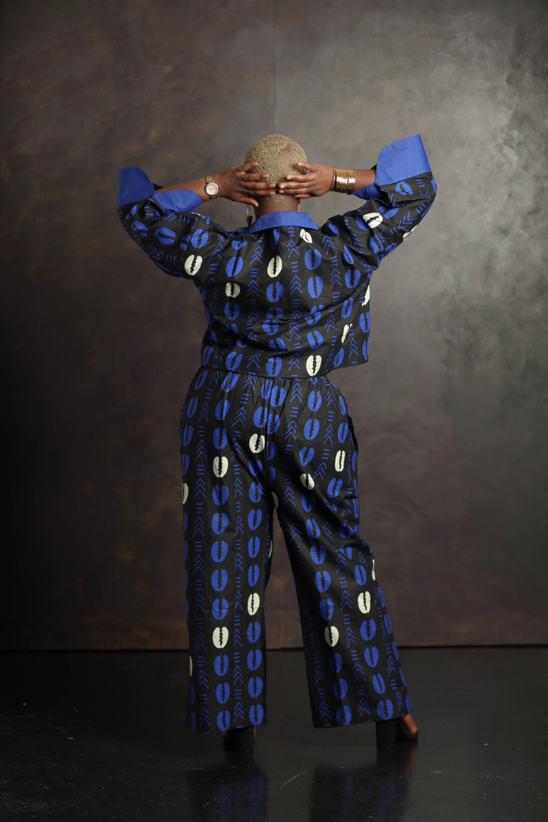 Blue African Print Two-Piece Pant Set