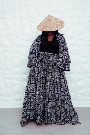 African Print Black Long Kimono A'ri