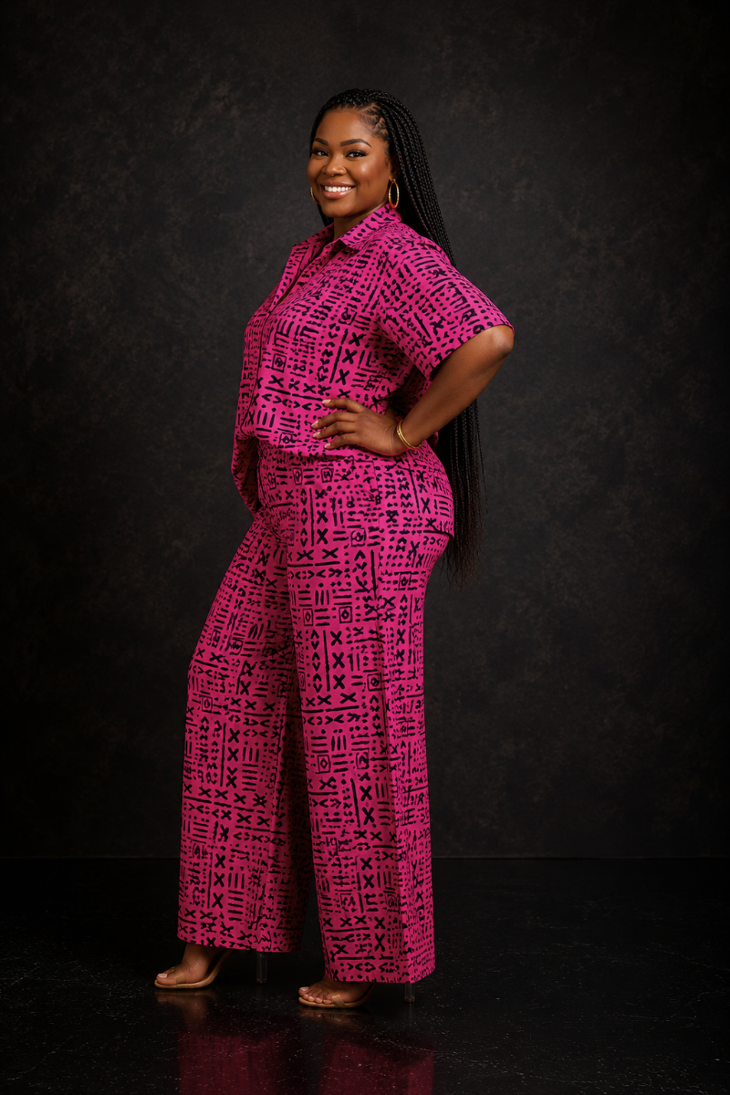 Pink African Print Two-Piece Pant Set