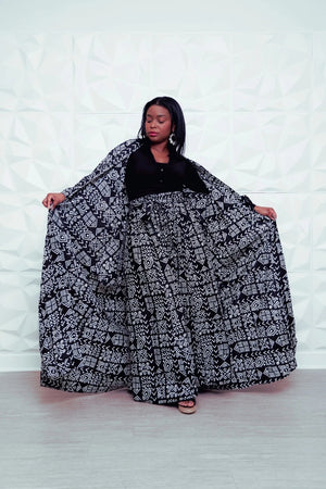 African Print Black Long Kimono A'ri