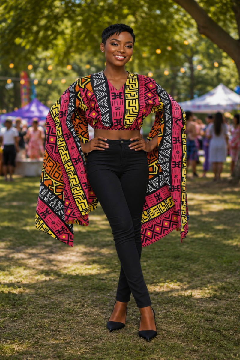Tribal Ankara V neck top/Crop top/African Print top for Women/Long Sleeves