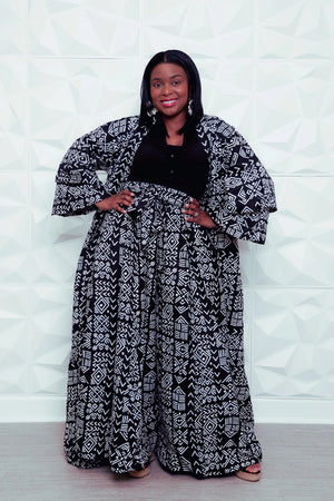 African Print Black Long Kimono A'ri