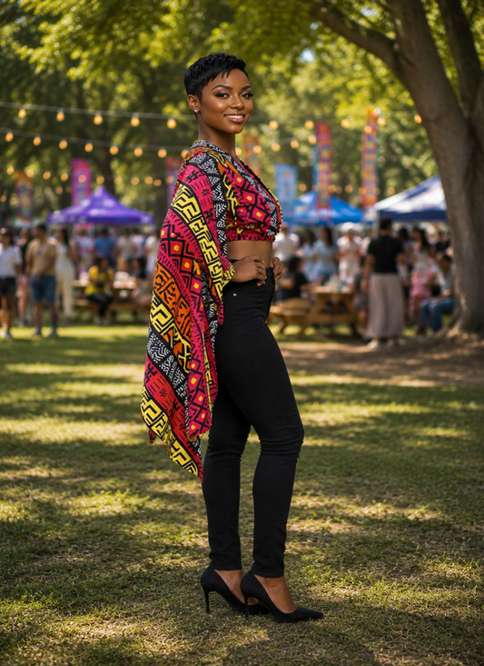 Tribal Ankara V neck top/Crop top/African Print top for Women/Long Sleeves