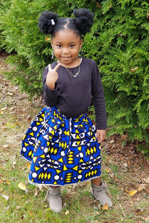Blue African Print Ankara Fabric Girls Skirt