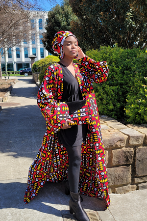 African Print Long Kimono Duster Jacket