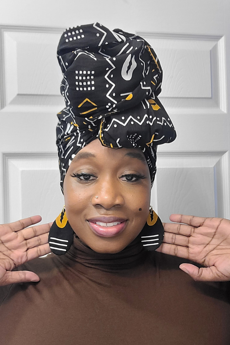 Esi African Print Head Wrap with Matching Earrings