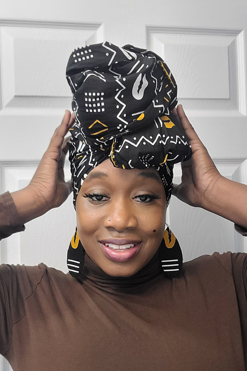 Esi African Print Head Wrap with Matching Earrings