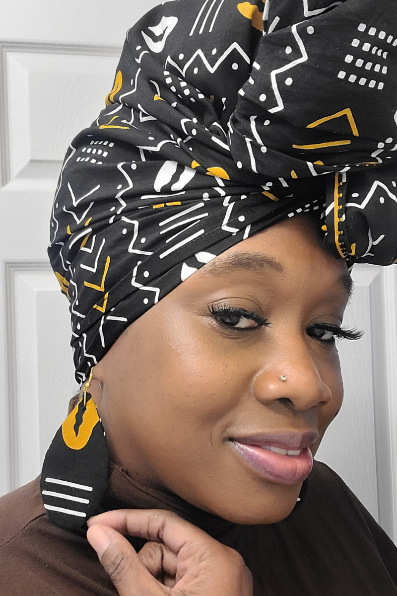 Esi African Print Head Wrap with Matching Earrings