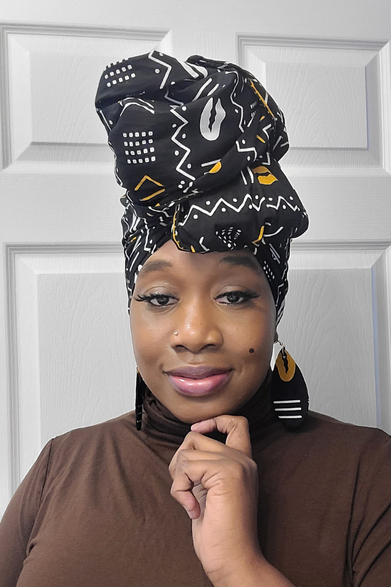 Esi African Print Head Wrap with Matching Earrings
